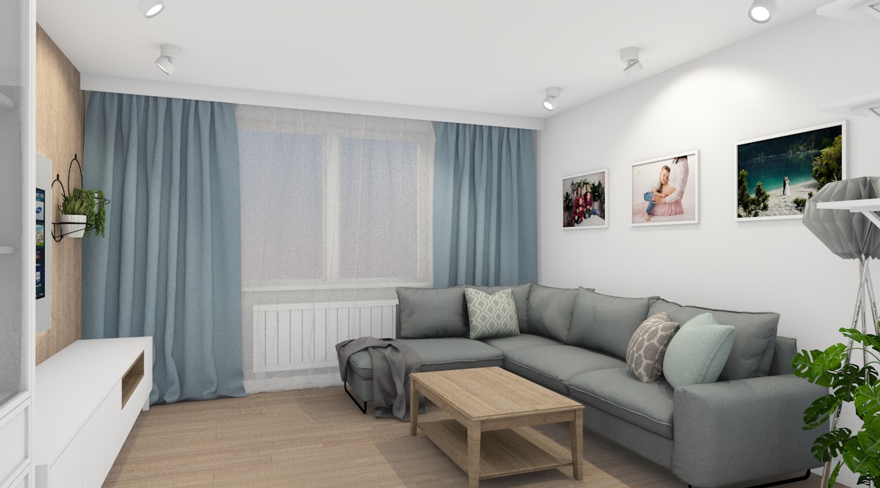 Wnętrz projektowanie - wizualizacje - Salon z kuchnią - Baranowo 6