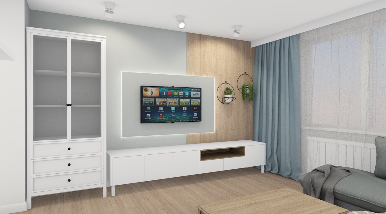 Wnętrz projektowanie - wizualizacje - Salon z kuchnią - Baranowo 8