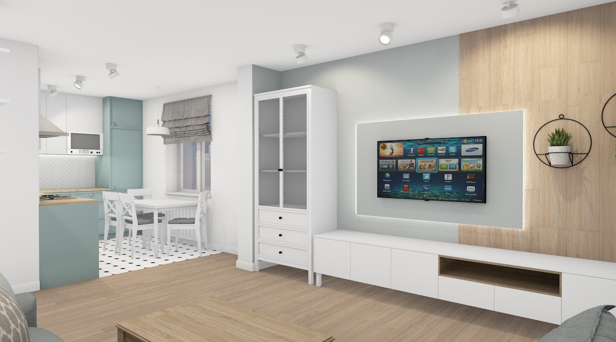 Wnętrz projektowanie - wizualizacje - Salon z kuchnią - Baranowo 9