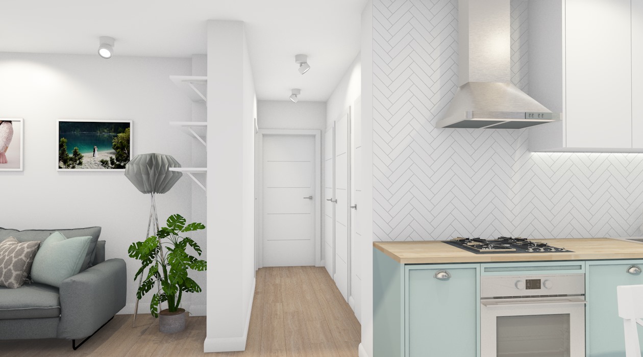 Wnętrz projektowanie - wizualizacje - Salon z kuchnią - Baranowo 5